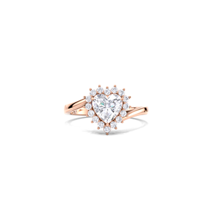 IGI Certified Heart Cut Lab Grown Diamond Halo Engagement & Wedding <b>Ring</b> in 9K Yellow / White And Rose Gold - Product Image 1
