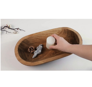 Bol à pâte en bois fait à la main Plateau en bois fait à la main Bol à bougie décoratif classique en bois grande taille - Product Image 3