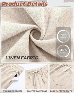 Paquete de 3 pantalones cortos de lino y algodón para hombre, Bermudas con cordón en la cintura elástica, pantalones cortos de playa hasta la rodilla de verano con bolsillo - Product Image 4