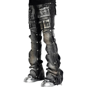 Pantalones Vaqueros Ajustados de Diseñador para Hombre, Hechos a Medida por el Fabricante, al por Mayor, de Alta Calidad, a la Moda, Negros, Estilo Motero, de Mezclilla - Product Image 5