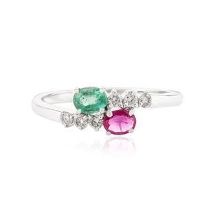 Producto de Venta caliente de esmeralda de rubí natural fino clásico y anillo de derivación de diamantes en joyería hecha a mano de oro blanco sólido de 14K - Product Image 1