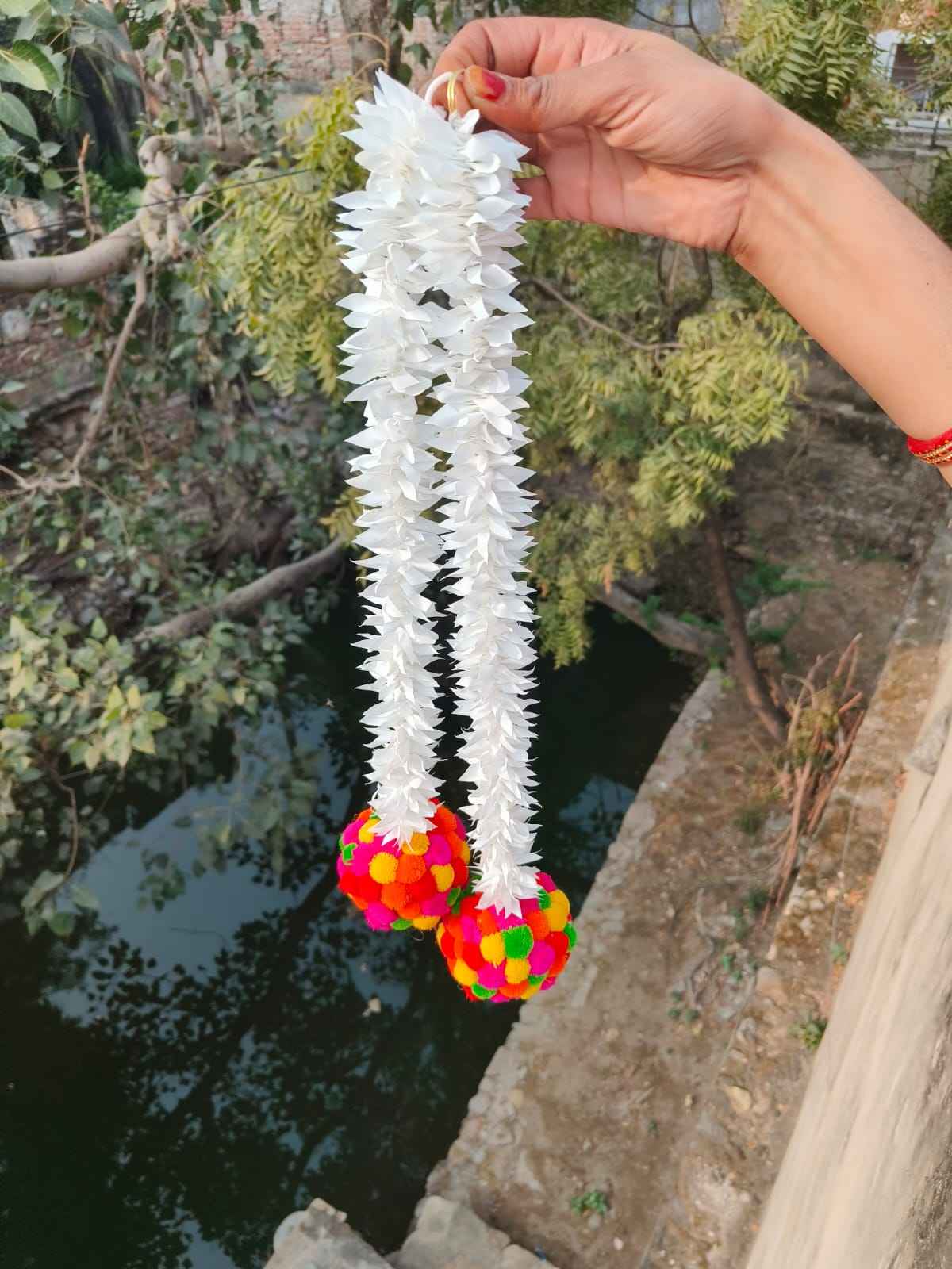 ปอมปอมหลากสีกับดอกมะลิ