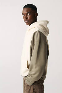 Sudaderas con capucha de retazos de dos tonos de alta calidad para hombre, ajuste Regular Beige, diseño de bloque de Color Oliva, ropa de calle de lana acogedora 100% algodón - Product Image 5