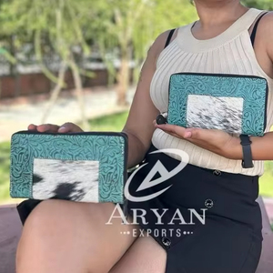 Bolso de mano de piel sintética estilo occidental para mujer, Cartera de piel sintética con cremallera - Product Image 1