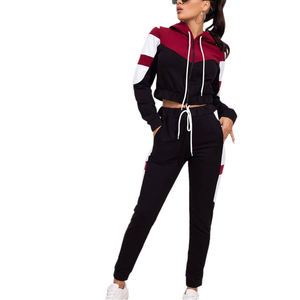 Conjunto Deportivo de Invierno de 2 Piezas para Mujer, Sudadera con Capucha y Pantalones Deportivos, 100% Algodón, Color Sólido, con Logotipo Personalizado - Product Image 1