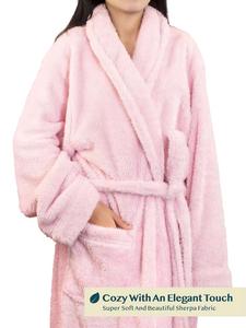 Albornoz de invierno para mujer con capucha, Coral camisón de lana de corto, logotipo personalizado, venta al por mayor, lana cómoda con cierre de cinturón - Product Image 3