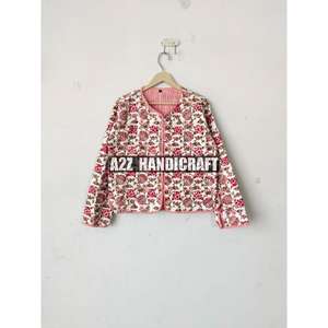 Nouvelle veste en coton imprimé pour femmes devant ouvert Kimono rayure passepoil matelassé coton indien tenue de fête avec cadeau court - Product Image 2