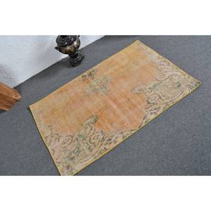Tapis turc vintage 2.6 x 4.1ft Orange vert Patchwork laine grande surface Latex support Rectangle abstrait pour tapis de chambre de couloir - Product Image 2
