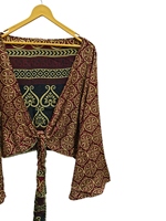 Vêtements pour femmes-Top de luxe en soie à manches cloche, veste à imprimé floral cachemire, cadeau pour elle-Top court indien