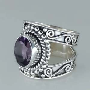 Navya Craft Handmade 925 Sterling Silver Boho <b>Statement</b> <b>Ring</b> Amethyst Oval Cut Size 4-13 for Christmas Anniversary Women's Gift - Product Image 3