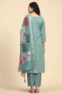 Trendmalls femmes vert clair ethnique Salwar costume ensemble coton mélangé Kurta pantalon broderie Dupatta (G211) pour mariage coupe régulière - Product Image 2