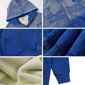 Sudadera con Capucha de Invierno para Hombre, Estilo Urbano Vintage, Bordado Desgastado, Corte Regular, Felpa - Product Image 3