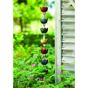 Royal Look Multi Colors Metal Rain Chain Tulip Flower Design para interior y exterior Hecho a mano Garden Hanging Rain Chain - Product Image 4