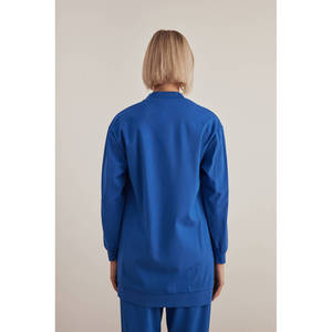 Blusa de Punto Acanalado con Rayas Azules - Estilo Formal y Casual de Negocios, Cuello con Volantes, Corte Ajustado - Product Image 6