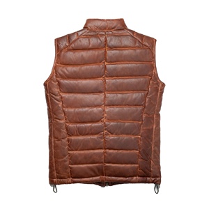 Gilet en cuir pour hommes Gilet en duvet en cuir marron clair Doublure bouffante Gilet en cuir véritable avec fermeture éclair - Product Image 3