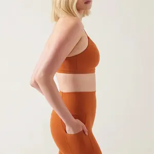 Soutien-gorge de sport en nylon respirant pour femmes extensible longue ligne soutien-gorge de yoga soutien moyen bonnets amovibles motif solide pour adultes actifs - Product Image 3