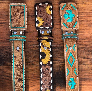 Nuevo cinturón occidental de cuero mecanizado a mano personalizado con hebilla de cuero, cinturón de cuero genuino de grano completo con ribete turquesa para mujer - Product Image 4