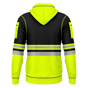 Sudadera con Capucha Reflectante Naranja de Alta Visibilidad para Hombre, Chaqueta de Seguridad para Trabajo con Rayas y Paneles Negros, Material de Poliéster 2026 - Product Image 5