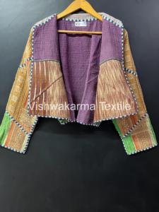 Bohemian Vintage Kantha Reversible <b>Quilted</b> Short Jacket Indian Handmade Cotton Autumn Winter Coat - Product Image 5