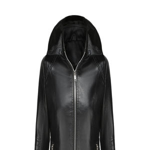 Chaqueta de cuero informal para mujer con capucha desmontable Abrigo ajustado con cremallera con cuello delgado calentado y transpirable - Product Image 2