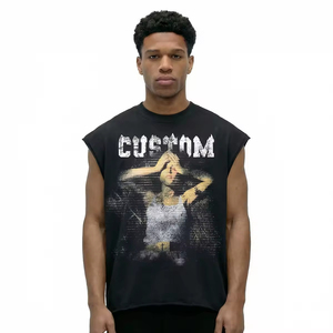 Wholesale Custom Men <b>Oversized</b> Boxy Fit <b>Vest</b> 100% Cotton 230GSM Vintage Acid Wash Streetwear Graphic Design Tank <b>Top</b> - Product Image 2