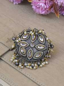 Unparalleled Oxidised Silver <b>Statement</b> Mirror Fashion <b>Rings</b> Women's Stylish Accessory Silver Plated Odisha's GONASIKA Made India - Product Image 3