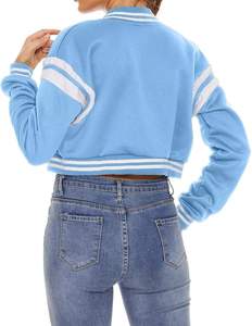 Chaqueta universitaria para mujer, chaquetas bomber recortadas con botones de manga larga, abrigo de béisbol informal - Product Image 3