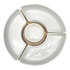 Plateau de service octogonal et rond en bois écologique avec bols en métal, assiettes à collation vintage, 5 compartiments, parfait pour les fêtes classiques à la maison - Product Image 2