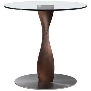 Mesa de comedor redonda, mesa de centro elegante y moderna con base de madera maciza retorcida y pie de metal circular, muebles de diseño italiano - Product Image 1