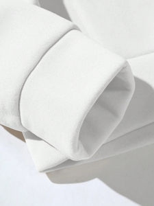 <b>Men's</b> Oversized <b>White</b> Hoodie Streetwear Fashion Drop Shoulder Heavyweight Blank <b>White</b> DTF Sticker Logo <b>Hoodies</b> - Product Image 5