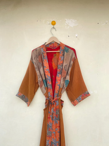 Robe kimono longue en soie 100% taille unique, col en V, séchage rapide, fermeture à cordon, haute qualité, printemps, été, automne - Product Image 2