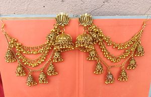German <b>Silver</b> Jhumka Set <b>Jhumkas</b> With Earchain Indian Traditional <b>Jhumkas</b> For Women Ideal For Weddings, Festive Occasions - Product Image 2