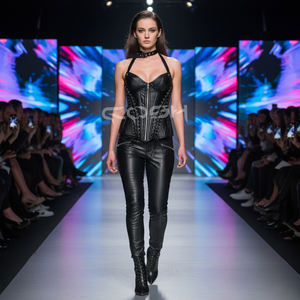 Corset de club en cuir noir style fétiche, haute compression, gothique audacieux, avec laçage latéral et fermeture éclair avant - Product Image 4