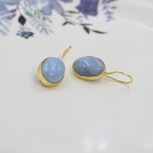 Pendientes al por mayor, joyería de forma ovalada, pendientes de piedra única, joyería de mujer, Pendientes colgantes de latón hechos a mano chapados en oro mate - Product Image 2