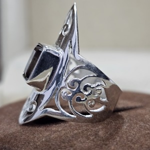 แหวนคลาสสิก unisex เงินสเตอร์ลิง925คุณภาพดีเยี่ยมพลอยสโมคกี้ดีไซน์เนอร์แบบแฮนด์เมดการตั้งค่าฝาที่กำหนดเองนิรันดร์ - Product Image 5