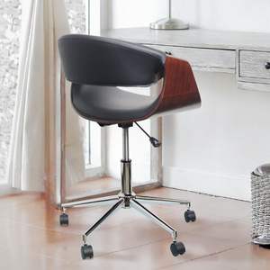 Sedia da Ufficio Ergonomica Contemporanea in Legno Curvato Design Danese Opzioni Bianco e Nero Metallo Cromato Pelle PU Schiuma - Per Uso Domestico e Ufficio - Product Image 1