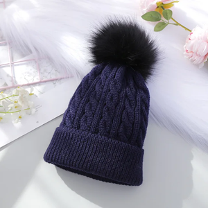 Luxury Beanie Hat Removable <b>Pom</b> Thick Women Custom Logo Opp Bag Winter Knitted Hats Bobble Hat Ball <b>Pom</b> <b>Pom</b> Cap Acrylic - Product Image 3