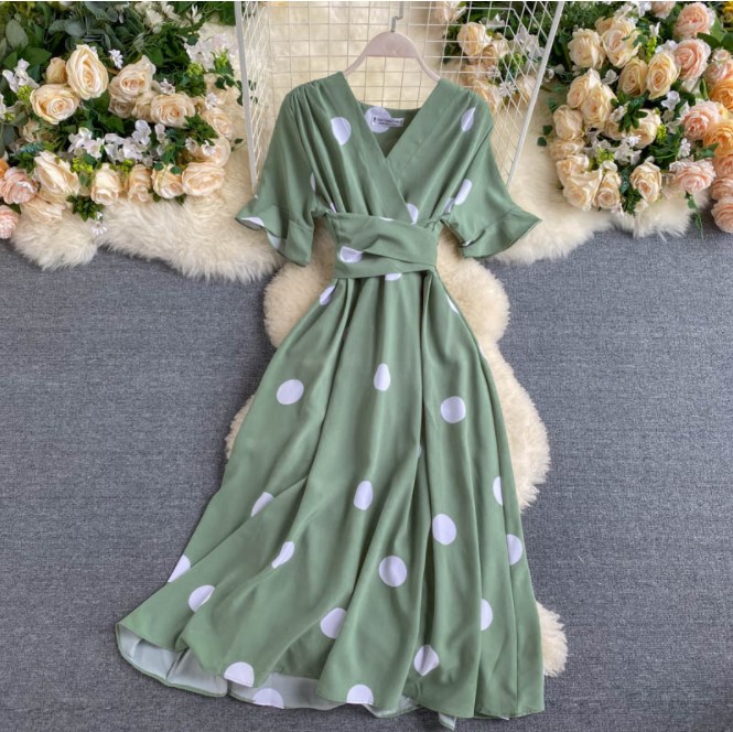 A-Line Knee Length Dress - Chiffon Summer Casual Style
