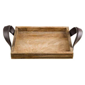 Bandeja de servicio de diseño único con asas de cuero - Product Image 1