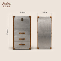 Armoire de rangement industrielle vintage en aluminium style aviateur avec accents en cuir et 3 tiroirs – Vente en gros