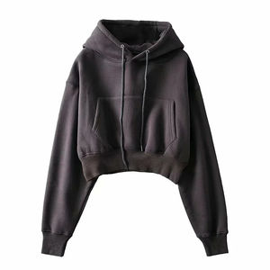 Sudaderas con capucha personalizadas para mujer 320 GSM American sleeves crop top hoodies mujeres Color sólido fácil ajuste sudadera para mujer - Product Image 5