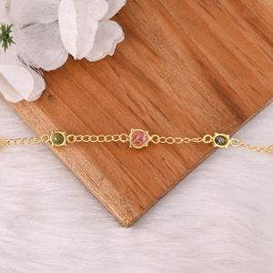 925 Sterling Silver <b>Tourmaline</b> Birthstone <b>Bracelet</b> for Women Handmade Designer <b>Bracelet</b> Gold Plated Jewelry Link Chain <b>Bracelet</b> - Product Image 3