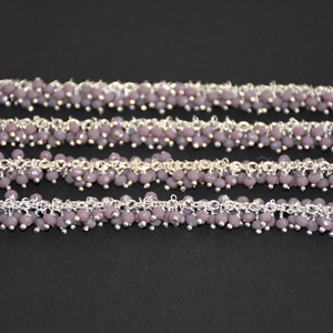Chaîne de perles de prière épaisse en verre lavande magnifiquement enroulée de fil argenté pour la fabrication de bijoux - Product Image 4