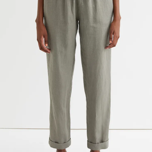 Quần Chino Thời Trang Cotton Và Lanh Màu Trơn Phong Cách Mới Quần Thường Ngày Cạp Cao Dáng Rộng Dây Rút Cho Nữ - Product Image 1