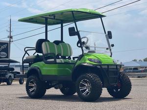 Compre un Carro de Golf Eléctrico Verde de Alta Calidad y Larga Duración, de 2 Plazas, con Asientos a Rayas y Volante Negro, Vehículo Utilitario para Exteriores - Product Image 3