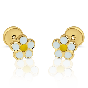 Pendientes de Oro Sólido de 9K con Forma de Flor (Disponibles en 10K, 14K, 18K) para Mujeres, Niñas y Niños, con Cierre de Rosca, Hechos en España - Product Image 1