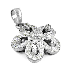 Collier pendentif fleur en argent 925 avec pavé de diamants, bijoux élégants, charmes - Product Image 2