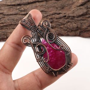 Kashmiri <b>Ruby</b> Gemstone Pear Cut Copper Wire Wrapped Fashion Pendant <b>Necklace</b> Red Stone Oxidized Silver For Cocktail Party Wear - Product Image 4