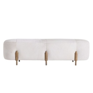 Modern White Fabric Bench with Brass Legs Traditional Living Room Furniture Removable Cover <b>Storage</b> Metal Luxury Bench - Product Image 1
