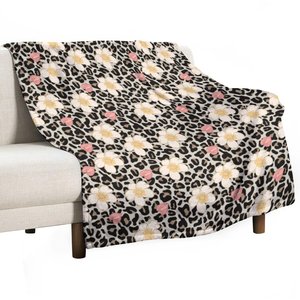 Coperte in Flanella Personalizzate con Stampa di Fiori di Ibisco delle Isole Hawaii e Design Leopardato, Antipilling, Varie Dimensioni - Product Image 2